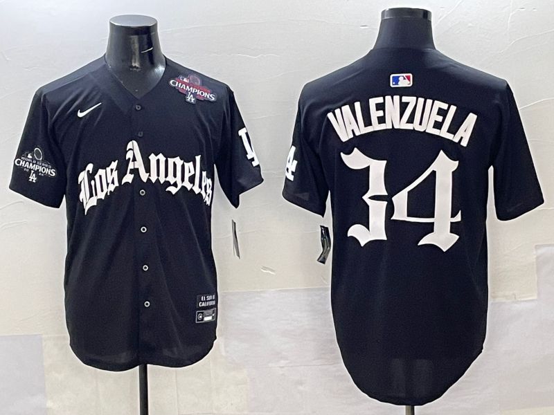 Men Los Angeles Dodgers #34 Valenzuela Black Five generations Joint Name 2025 Nike MLB Jersey style 39